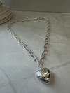 16-inch silver rectangle chain with heart necklace