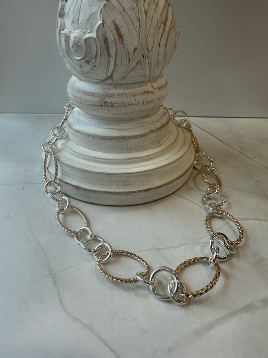Gold and silver rope chain and links necklace