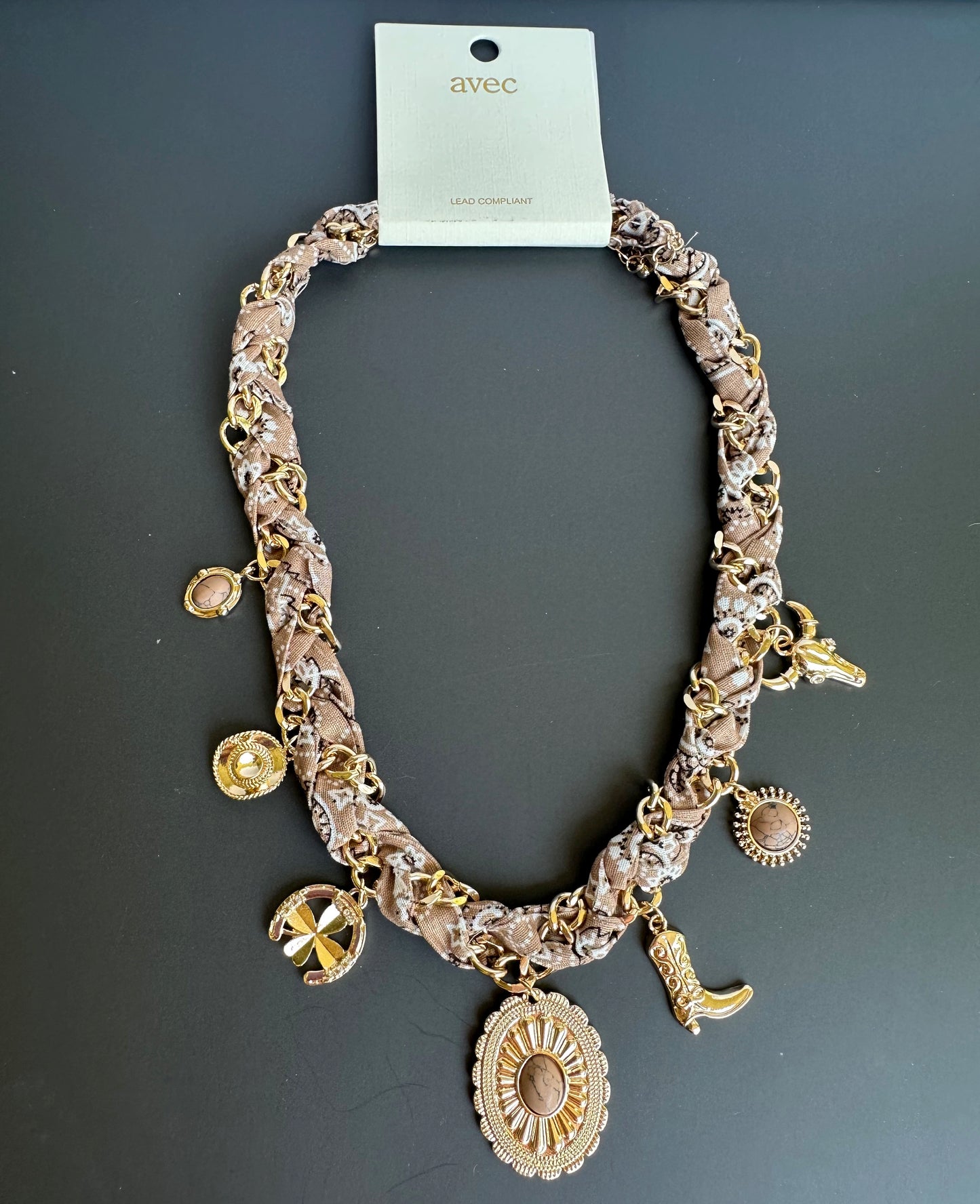 Scarf necklace with charms