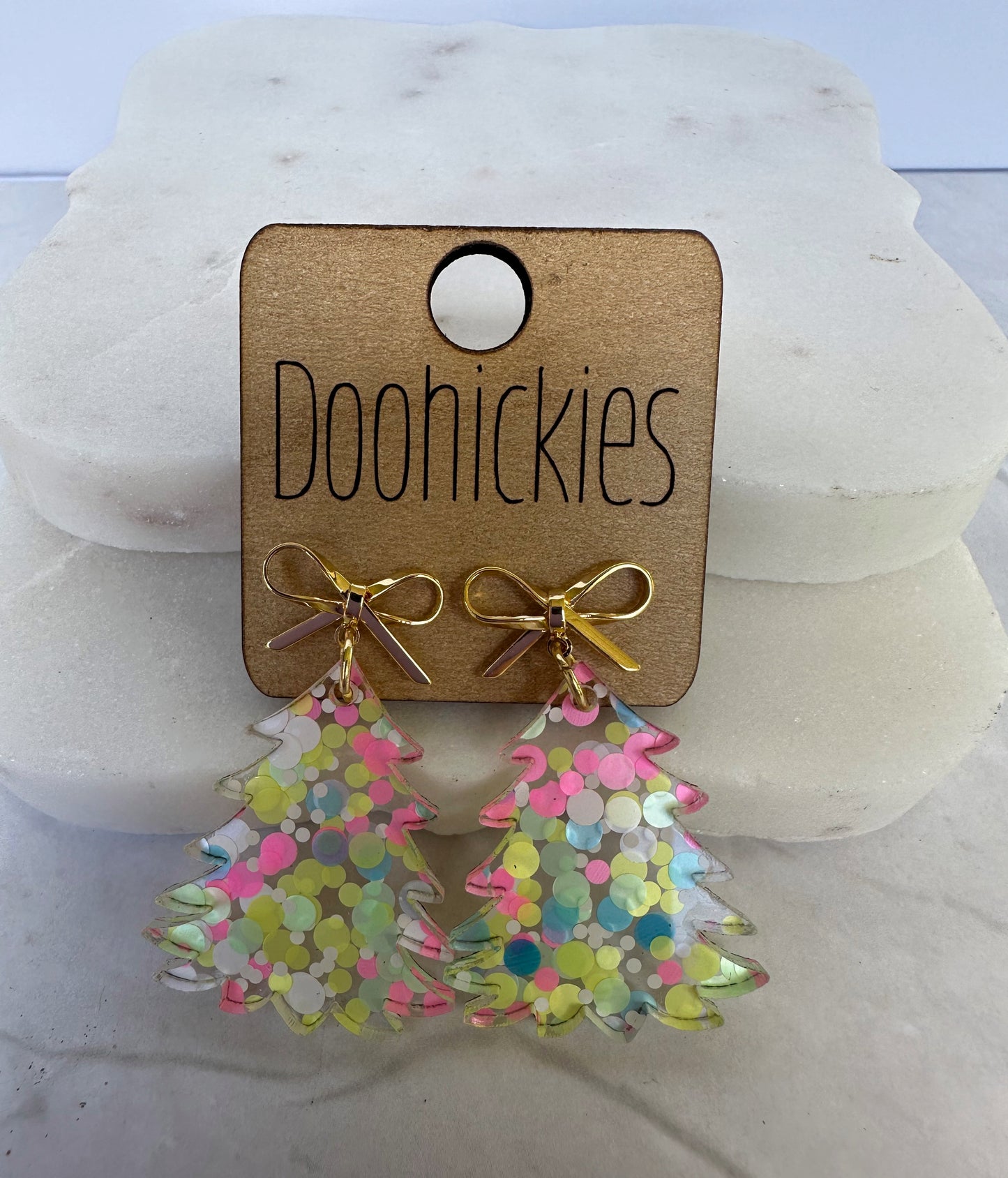 2-inch acrylic festive Christmas trees earrings