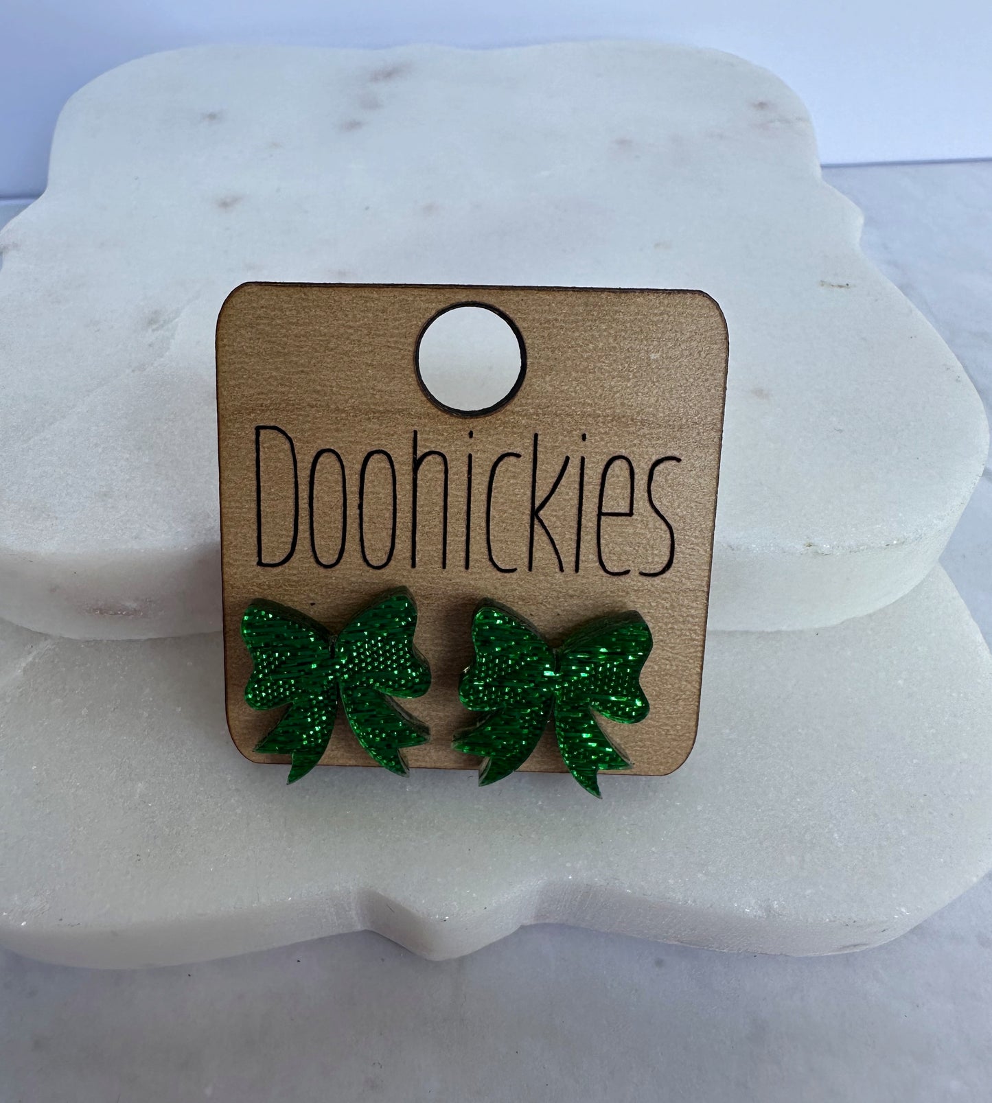 Doohickies 15mm Christmas sparkle bow stud earrings