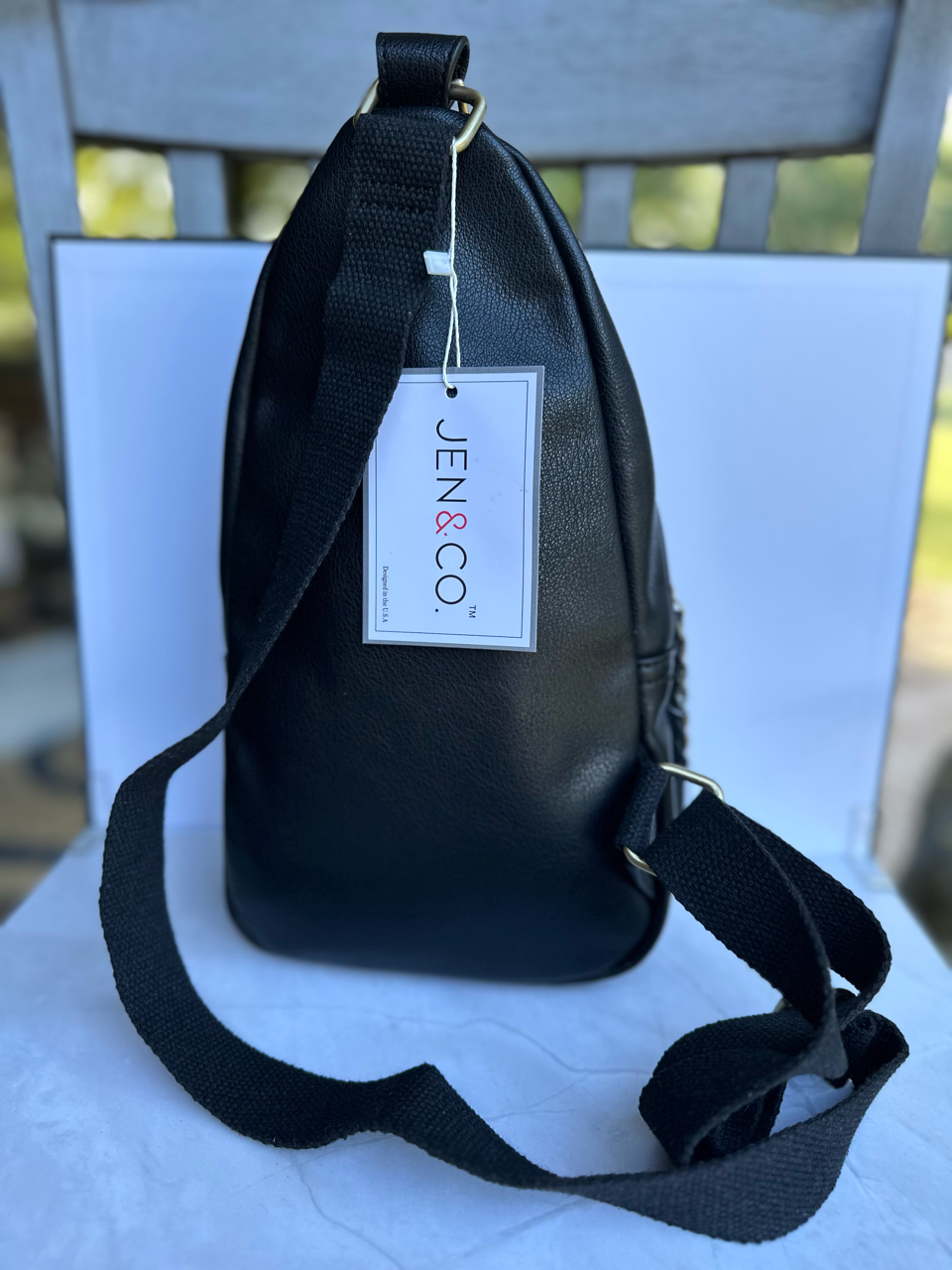 Jen & Co dual compartment vegan leather crossbody sling bag