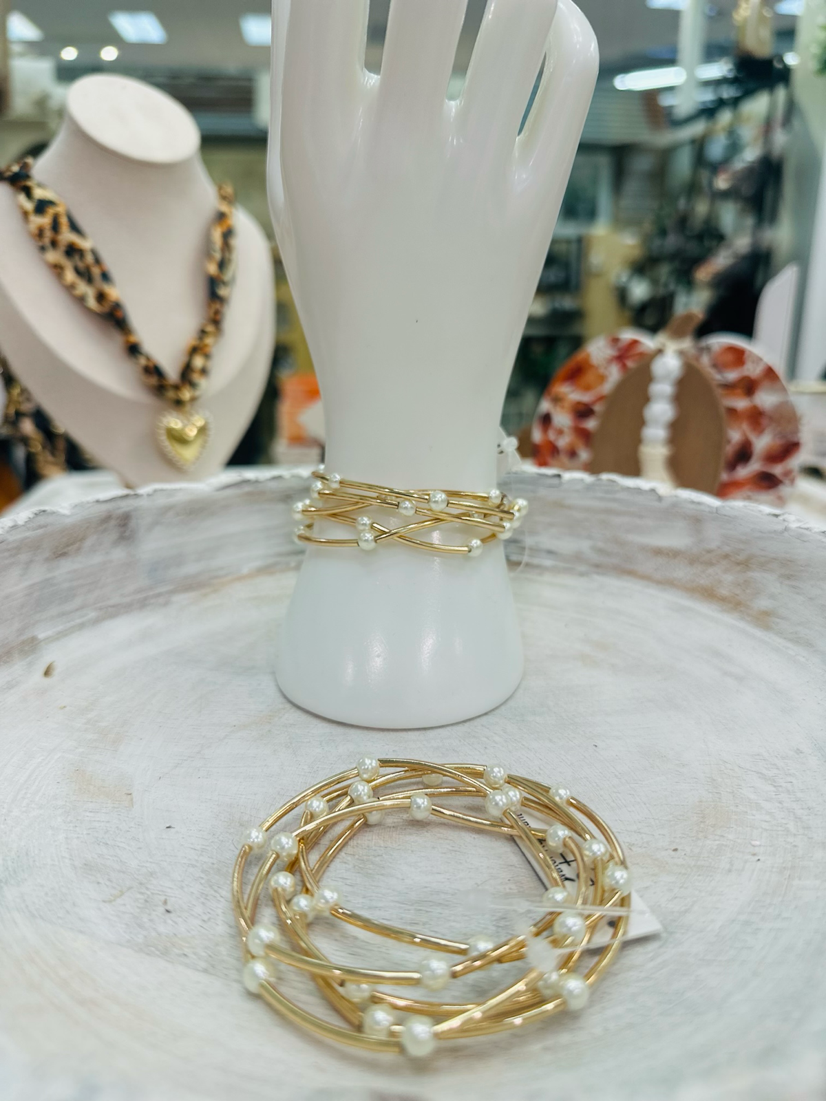 Avenue T water resistant gold and pearl bracelet