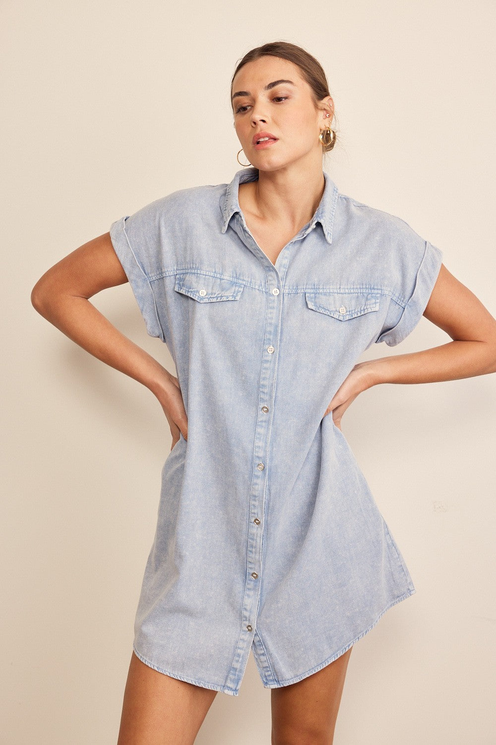Acid washed button down dress Dress In February Blue Small