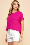 Les Amis Solid Ribbed Top with Pockets Blouse Les Amis