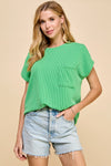 Les Amis Solid Ribbed Top with Pockets Blouse Les Amis Green Small