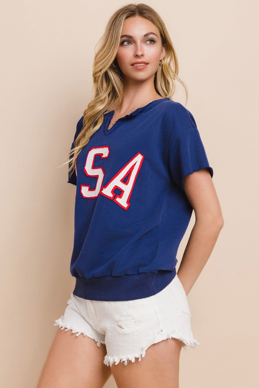 Letter printed sweatshirt with V-neck and short sleeves Sweatshirt Oddi