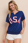 Letter printed sweatshirt with V-neck and short sleeves Sweatshirt Oddi Small Navy
