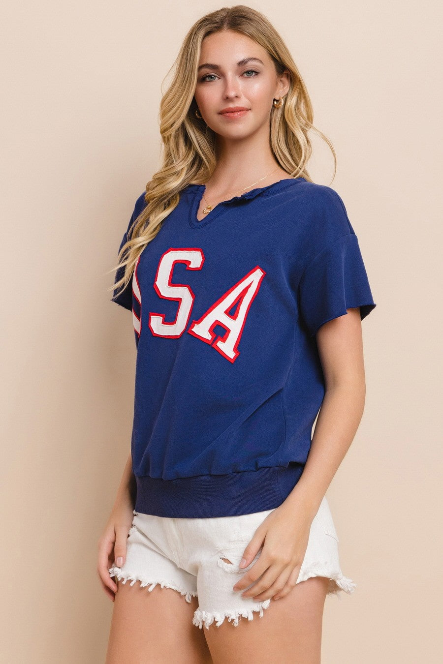 Letter printed sweatshirt with V-neck and short sleeves Sweatshirt Oddi