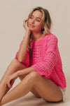 Crochet knit half sleeve round neck top Blouse BiBi