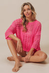 Crochet knit half sleeve round neck top Blouse BiBi