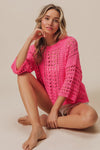 Crochet knit half sleeve round neck top Blouse BiBi