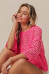 Crochet knit half sleeve round neck top Blouse BiBi