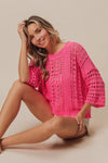 Crochet knit half sleeve round neck top Blouse BiBi