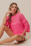Crochet knit half sleeve round neck top Blouse BiBi