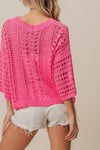 Crochet knit half sleeve round neck top Blouse BiBi