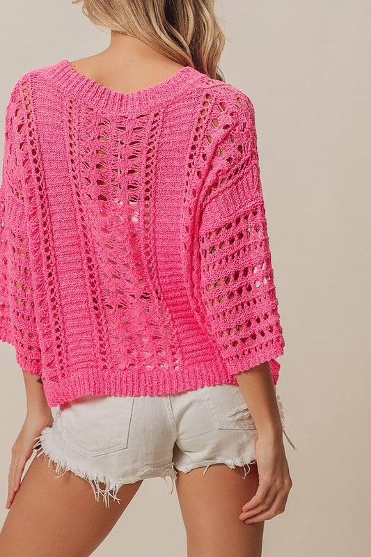 Crochet knit half sleeve round neck top Blouse BiBi