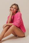 Crochet knit half sleeve round neck top Blouse BiBi