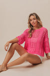 Crochet knit half sleeve round neck top Blouse BiBi