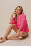 Crochet knit half sleeve round neck top Blouse BiBi