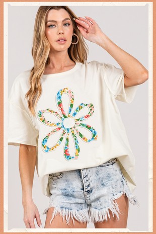 Daisy patch floral applique top Blouse Sage and Fig