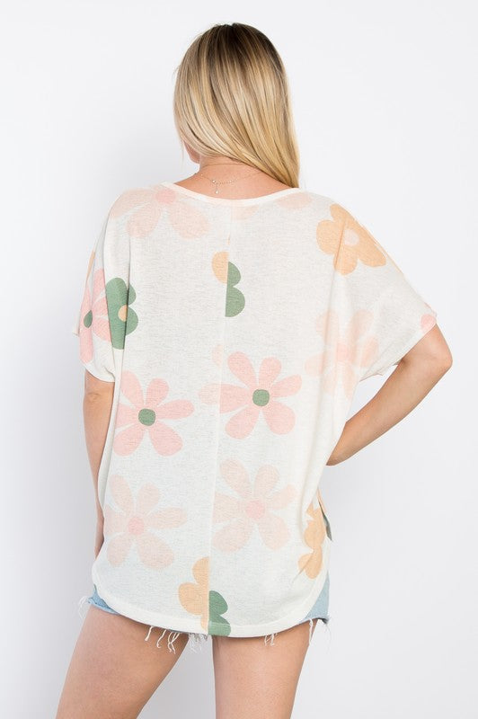 Big floral print dolman sleeve top Blouse BE Stage