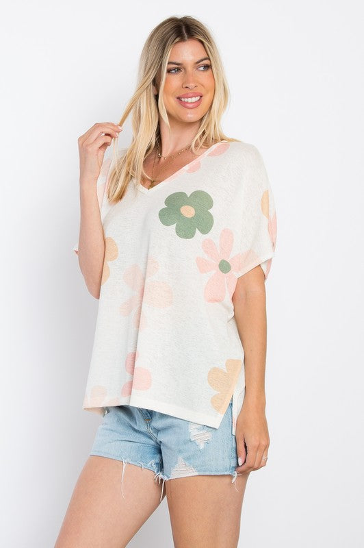 Big floral print dolman sleeve top Blouse BE Stage