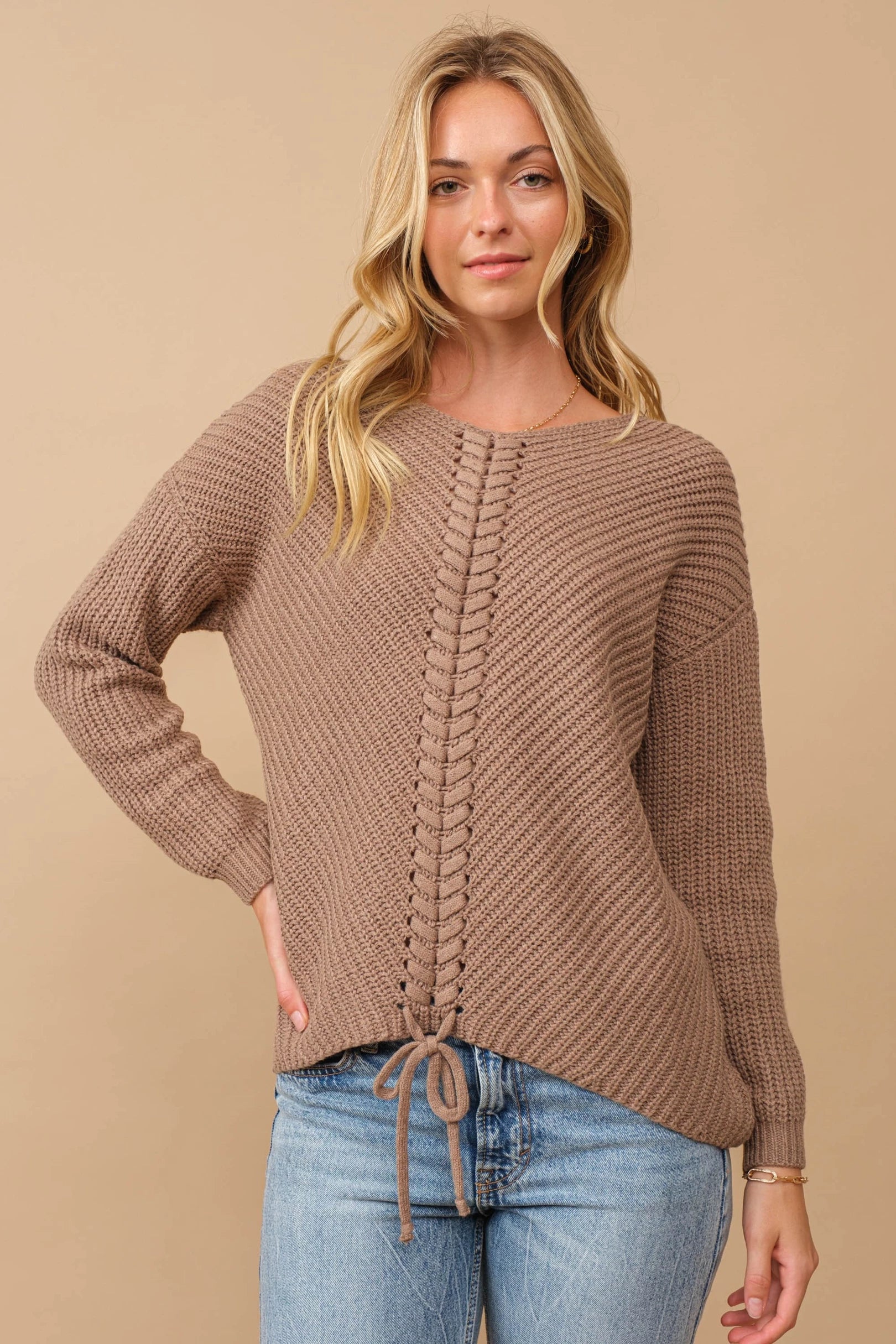 Lace up 2025 v neck sweater