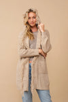 Hooded fringe knit open cardigan Cardigan Cozy Co