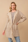 Hooded fringe knit open cardigan Cardigan Cozy Co Oatmeal Small/Medium