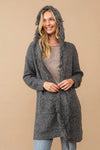 Hooded fringe knit open cardigan Cardigan Cozy Co Charcoal Small/Medium