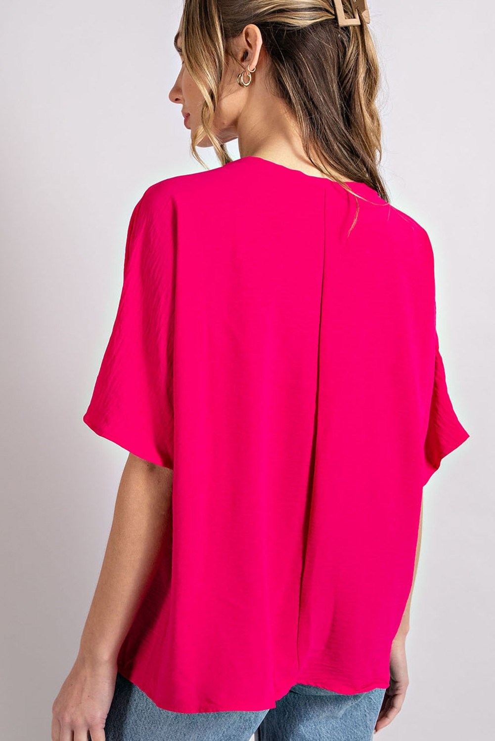 Woven top with V-neckline short sleeves and chest pocket Blouse EE:Some