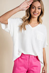Woven top with V-neckline short sleeves and chest pocket Blouse EE:Some Small White