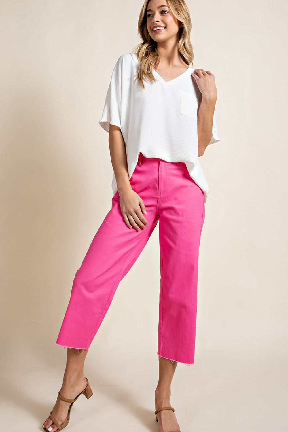 Woven top with V-neckline short sleeves and chest pocket Blouse EE:Some