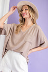 Woven top with V-neckline short sleeves and chest pocket Blouse EE:Some Small Taupe