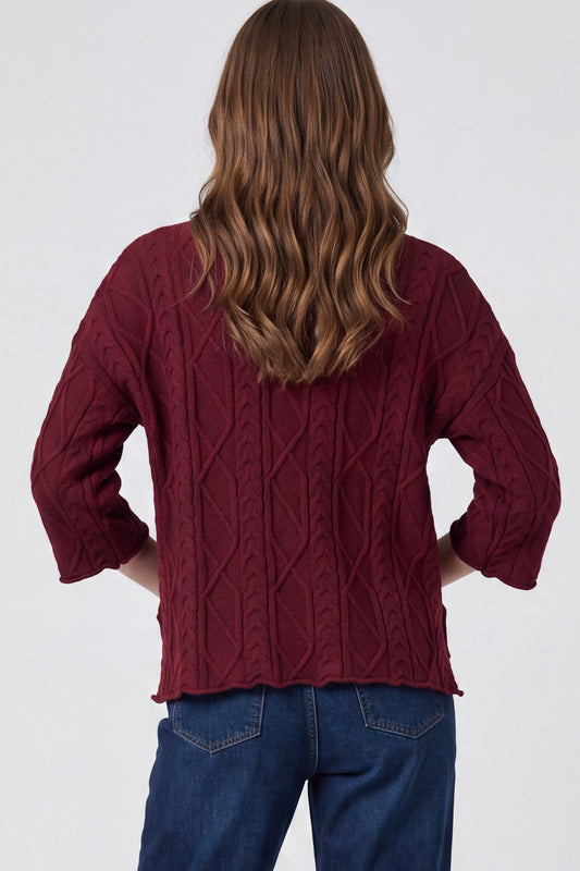3/4 sleeve cable sweater top
