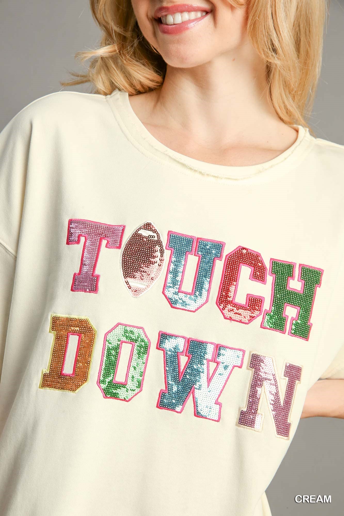 Touchdown no-lining sequins patch french terry mini dress Dress Umgee
