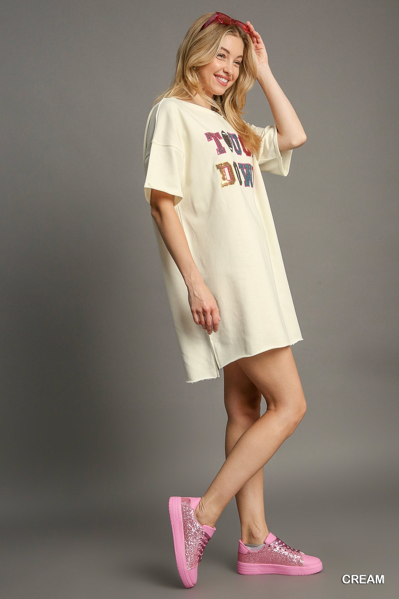 Touchdown no-lining sequins patch french terry mini dress Dress Umgee