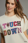 Touchdown no-lining sequins patch french terry round neck top Blouse Umgee