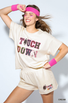 Touchdown no-lining sequins patch french terry round neck top Blouse Umgee