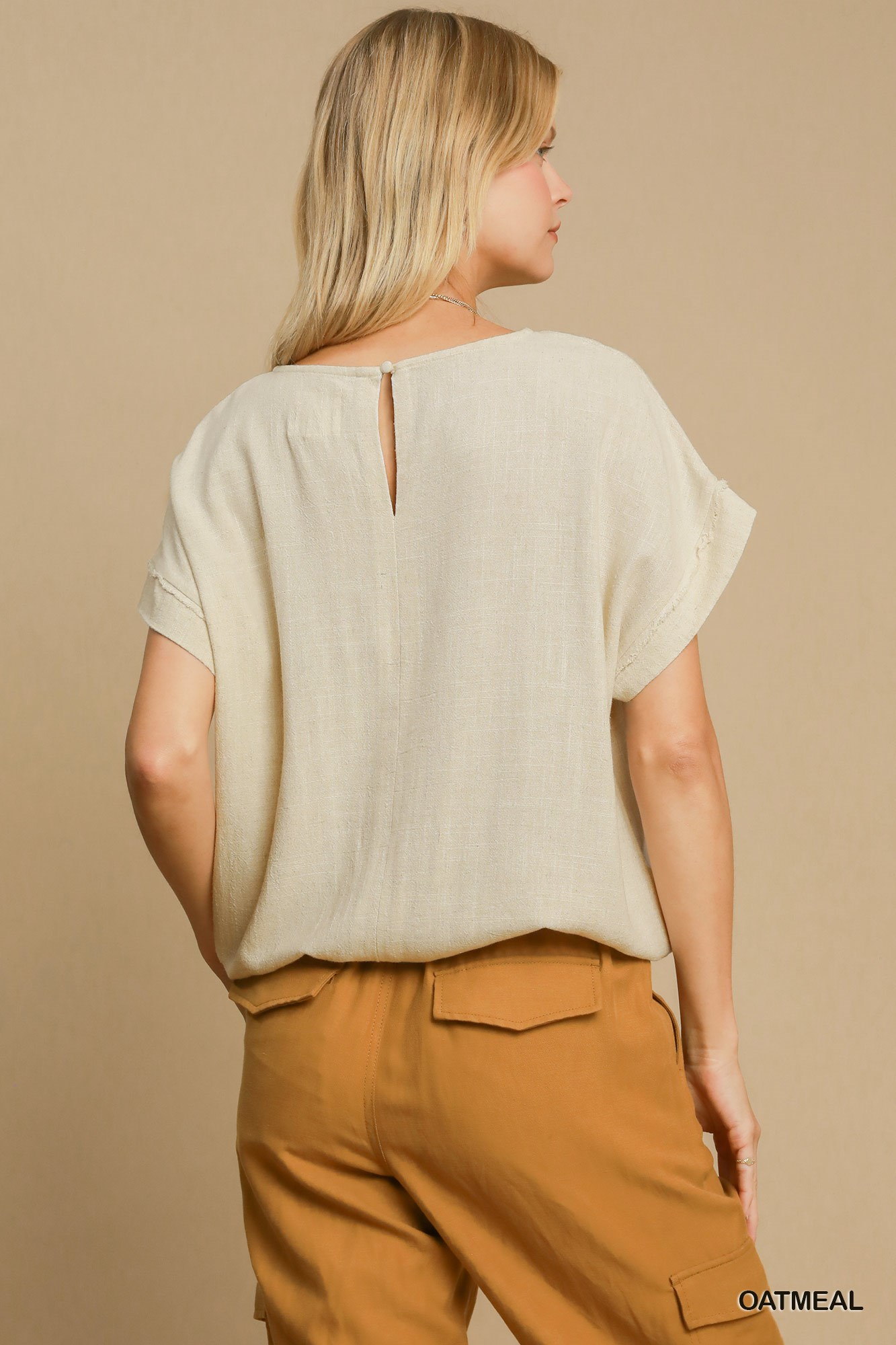 Drawstring linen blend top