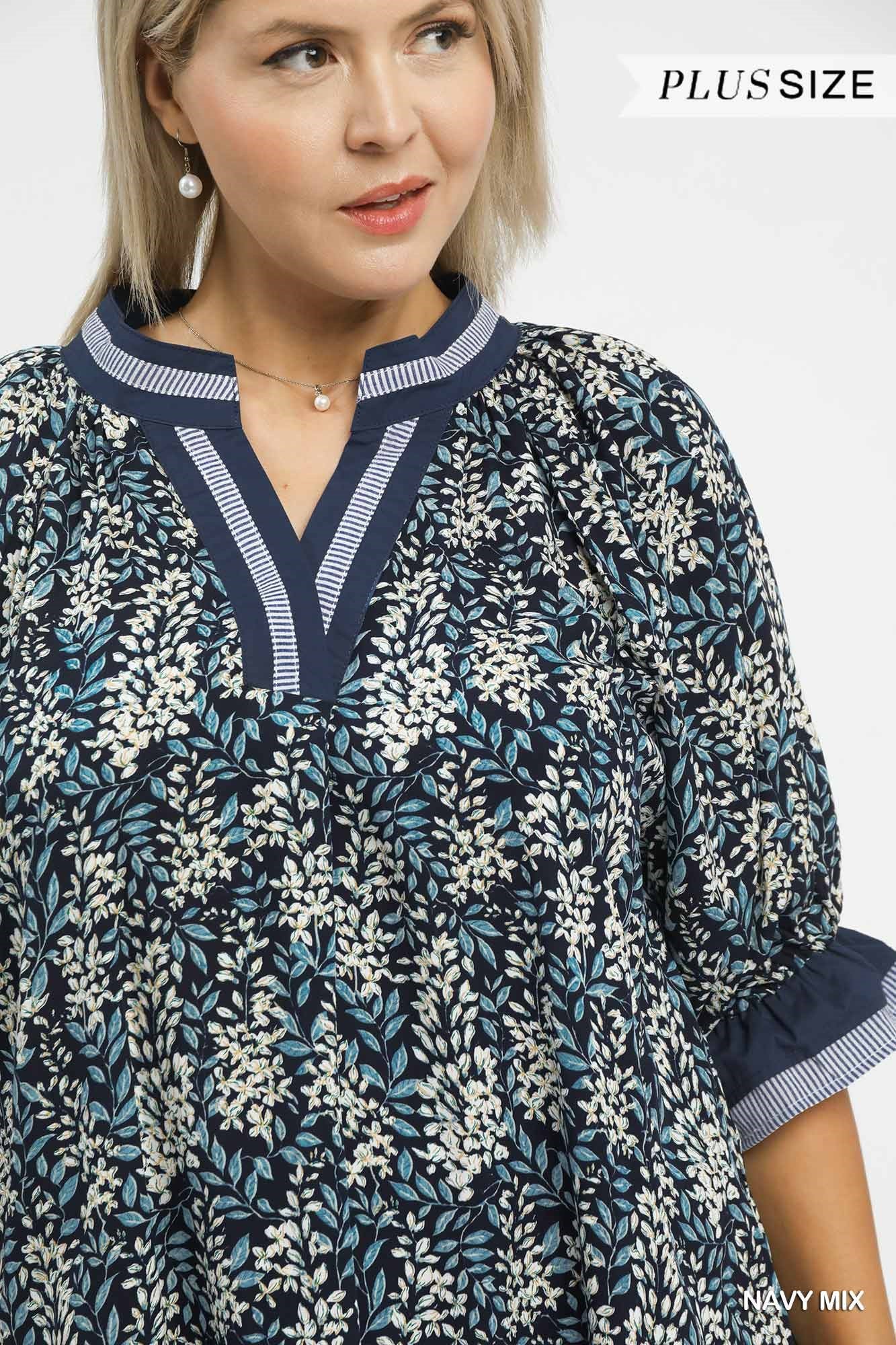 Spring burst print v-neck top (Curvy)