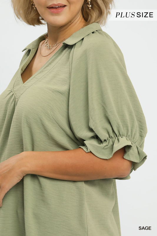 Solid collared v-neck top