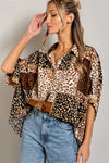 Mix animal print button down top with dolman sleeves Blouse EE:Some