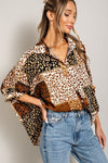 Mix animal print button down top with dolman sleeves Blouse EE:Some