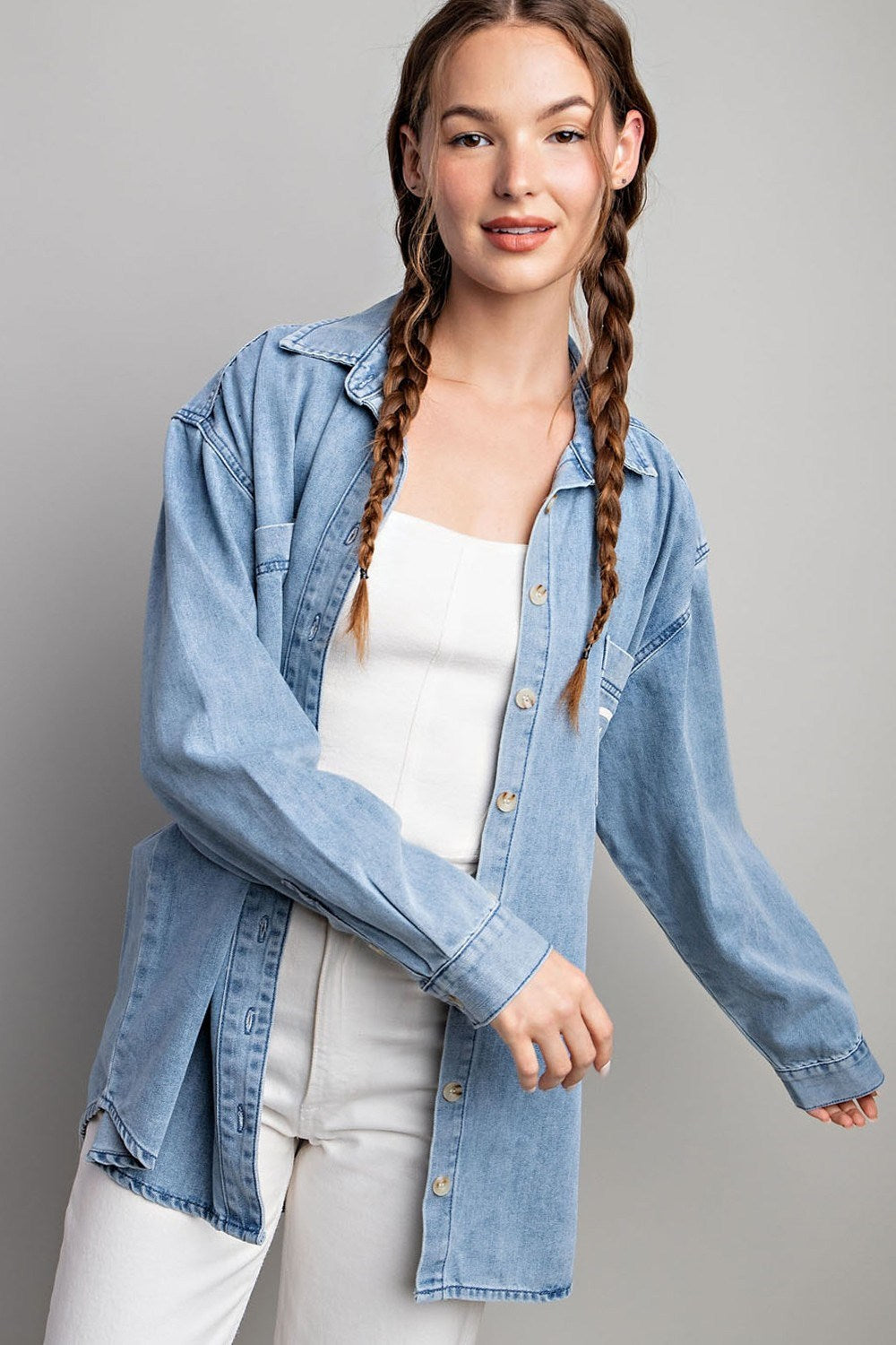Smile denim button down shirt Blouse EE:Some