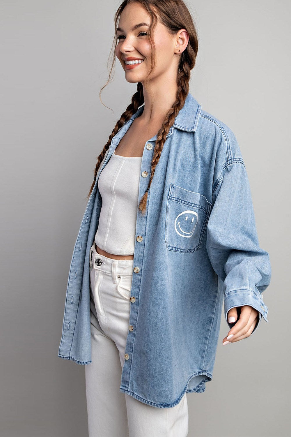 Smile denim button down shirt Blouse EE:Some