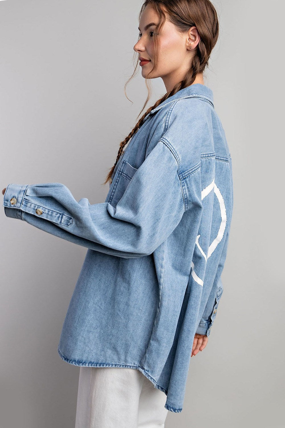 Smile denim button down shirt Blouse EE:Some