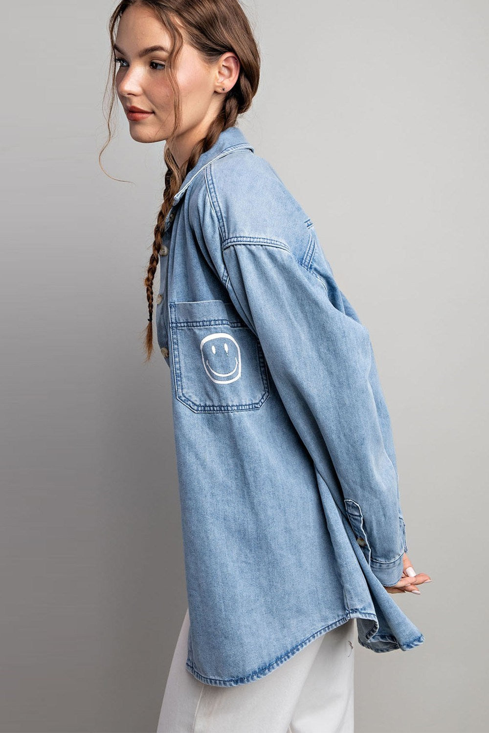 Smile denim button down shirt Blouse EE:Some