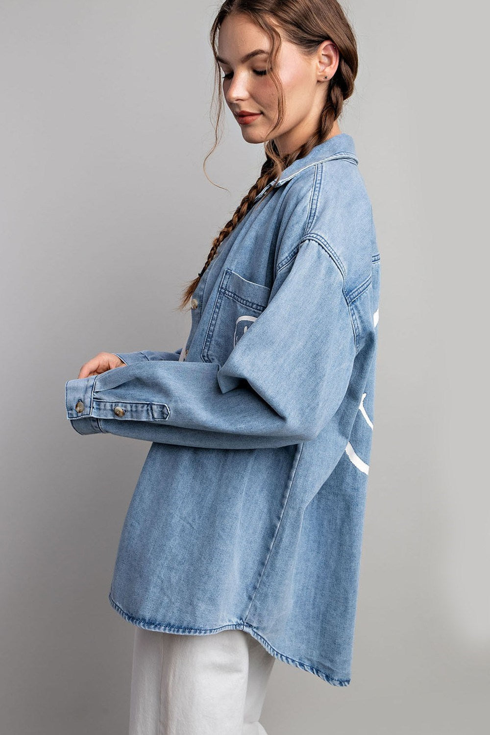 Smile denim button down shirt Blouse EE:Some